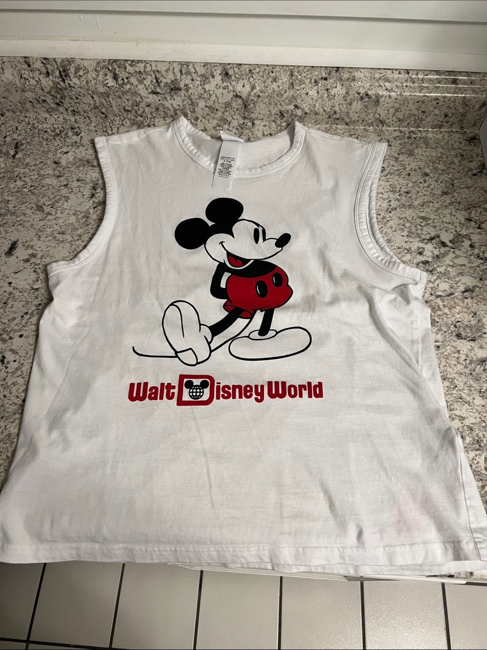 Disney White Muscle Tank Top with Red & Black Mickey Graphic